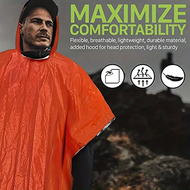 aluminum film reflective first aid raincoat outdoor hiking cloak raincoat outdoor accident sleeveless hooded first aid raincoat details 6