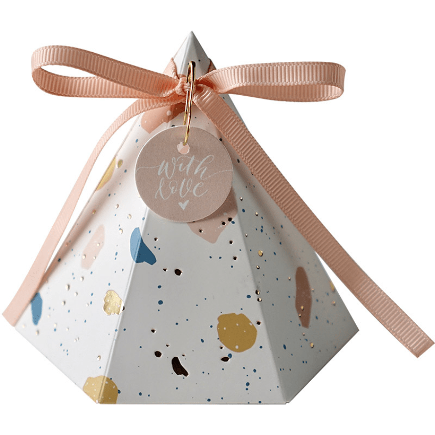 

50pcs, Pyramid Wedding Favors Candy Box With Ribbon - Perfect For Baby Showers, Birthdays, And Weddings - Small Packaging Box For Chocolate And Candy Gifts