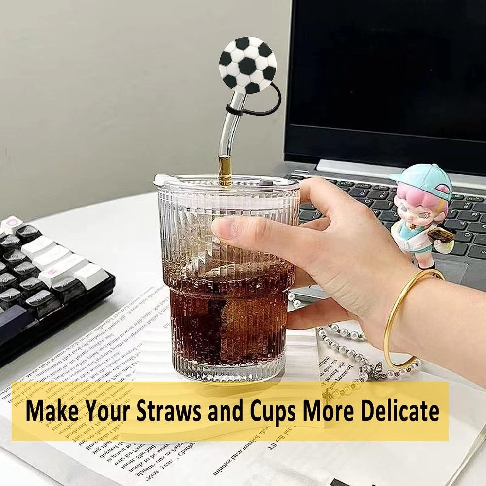 Silicone Straw Topper Cartoon Ball Straw Cover Reusable - Temu Italy