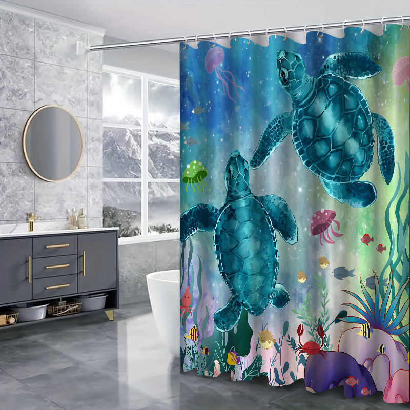 Sea Turtle Shower Curtain Set Non slip Rug Toilet Lid Cover - Temu