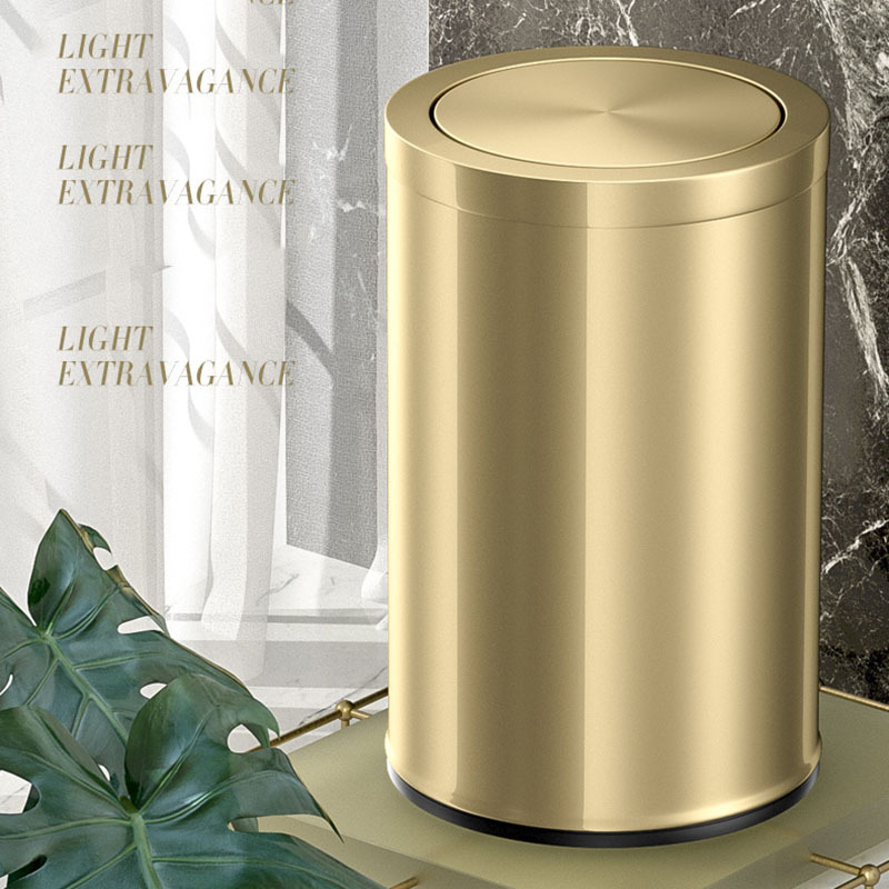

1pc Luxury Golden Trash Can With Lid, Stainless Steel Waste Bin For Bedroom, Bathroom, Portable Design, Kitchen Garbage Can, Modern Home Decor