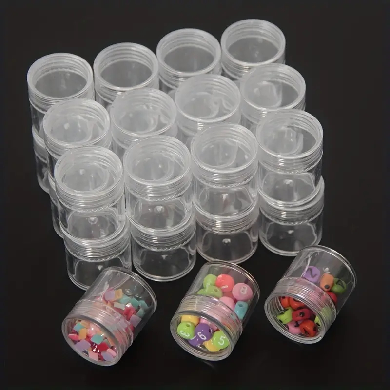 12 Bottles/set Plastic Bead Storage Containers Clear Round Bottle
