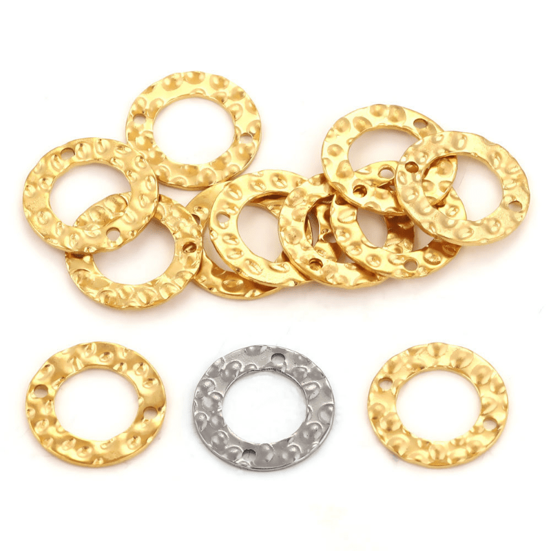 

5pcs Stainless Steel Double Hole Texture Ring 15mm Plated Charm Earrings Connectors For Jewelry Making Supplies