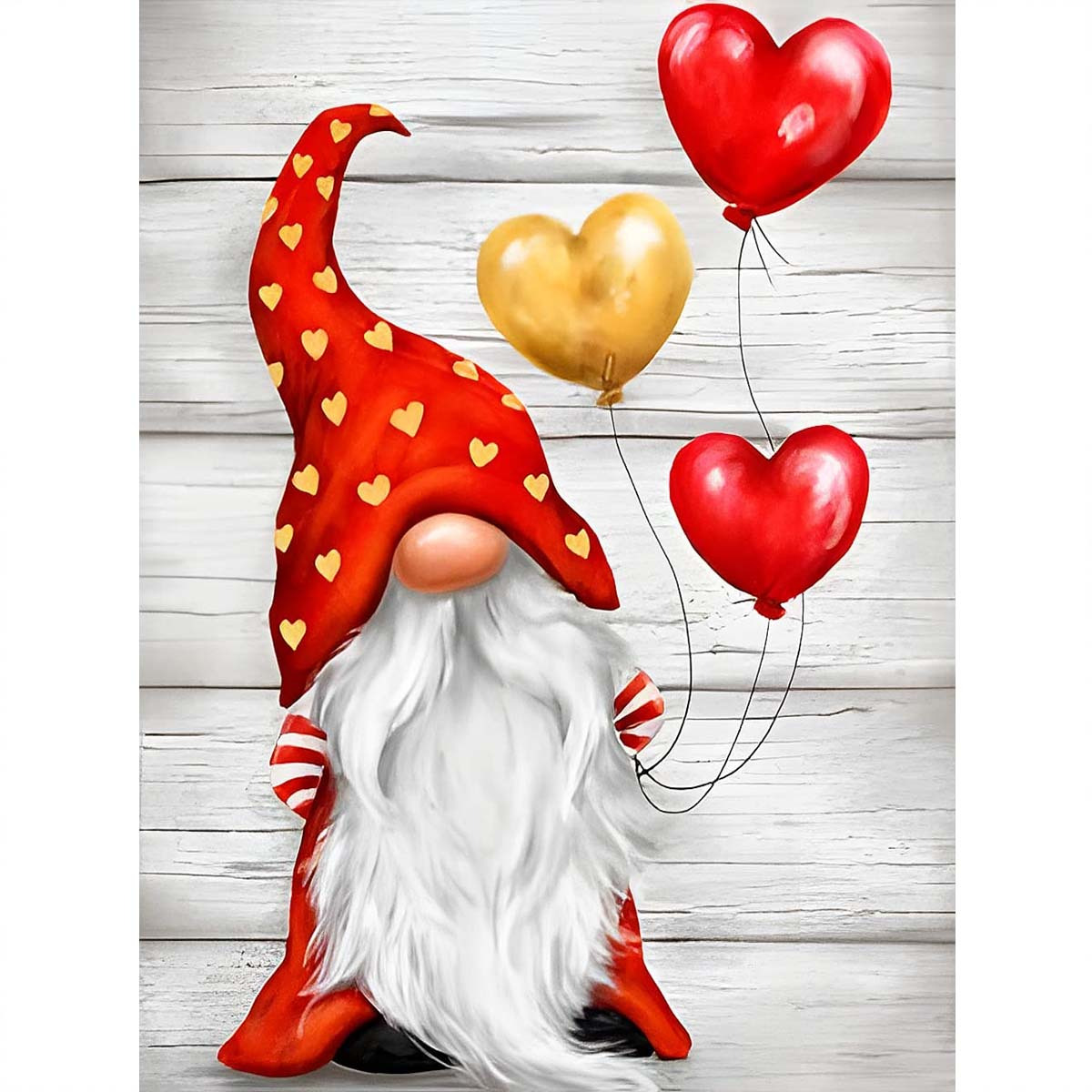 1pc 5D Artificial Diamond Painting Kits Rhinestones Art For Adults  Beginners, Gnome Valentine Red Heart 5D Full Rhinestones Painting For Gift  Home Wal