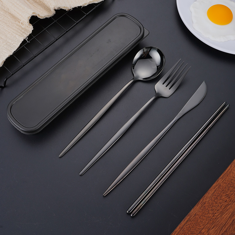 

4pcs, Portable Stainless Steel Tableware Set - Includes Knife, Fork, Spoon, And Chopsticks - Perfect For Travel And Gifts - Kitchen Supplies