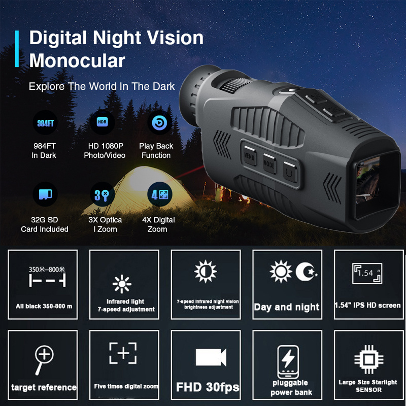 Jumelle Vision Nocturne Infrarouge, Mini Lunette Vision Nocturne pour  Adultes, avec Zoom Numérique 8X Batterie 2000mAh TFT écran 2,4, avec Carte