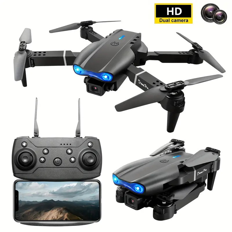 with hd dual camera, e99 pro drone with hd dual camera wifi fpv foldable rc quadcopter altitude hold remote control toys indoor and outdoor affordable uav christmas thanksgiving halloween gift details 1