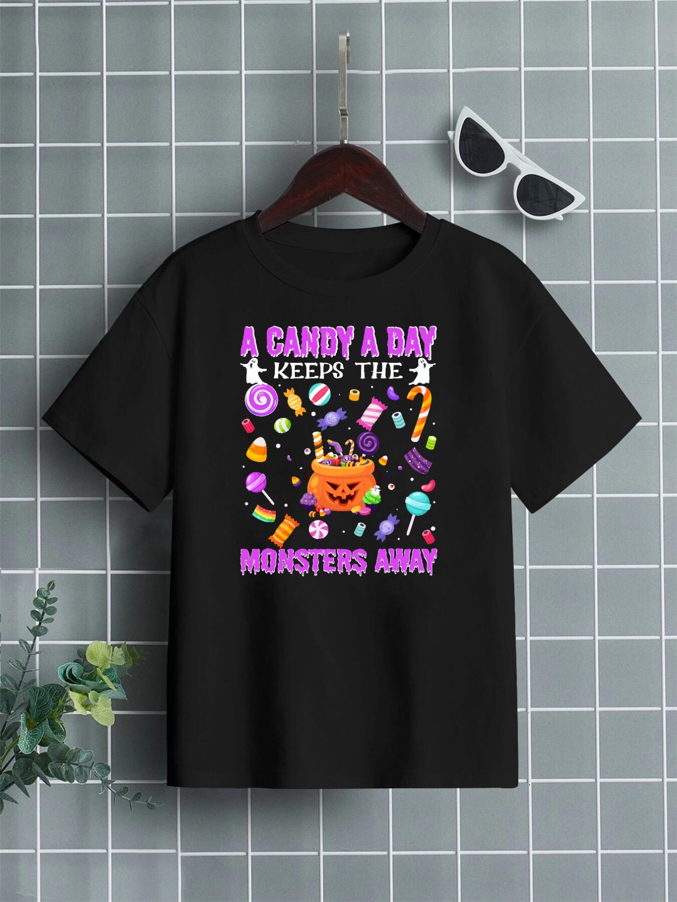 a candy a day keep monsters away letter print boys creative - Temu United  Arab Emirates