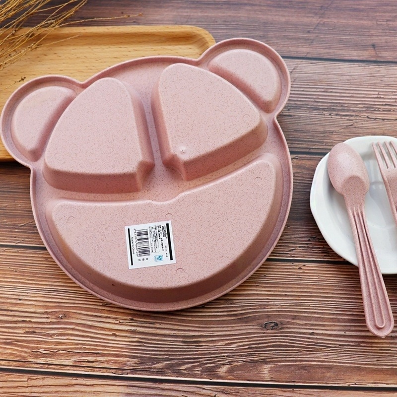 3 Pcs Set Baby bowl+spoon+fork Feeding Food Tableware Cartoon Bear Kids  Dishes Eating Dinnerware Anti-hot Training Dinner Plate