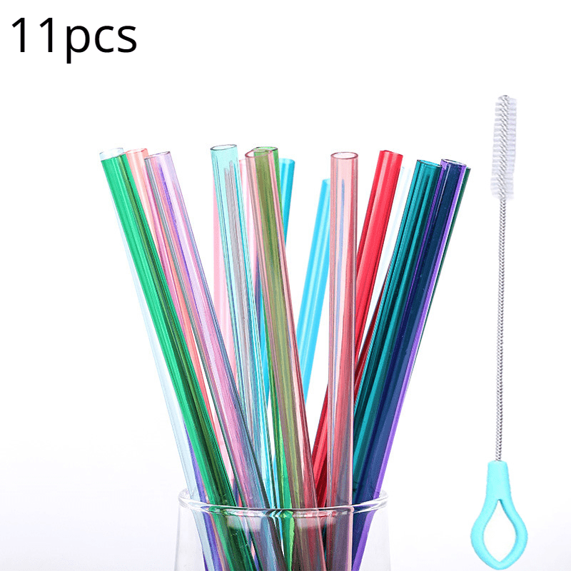 2pcs Glass Drinking Straws + 1pc Straw Cleaning Brush