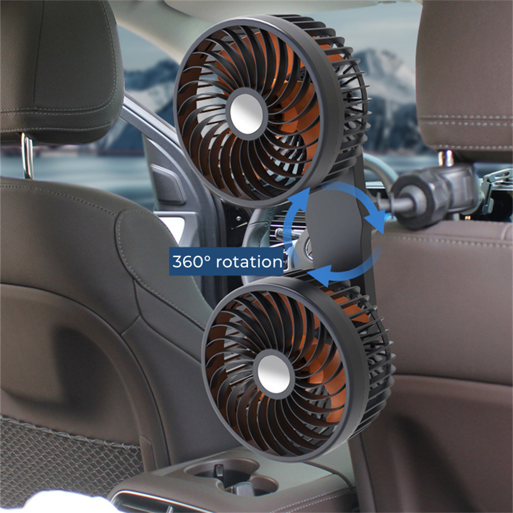 12v / 24v Portable Car Twin Head Fan Usb Dual Fan Rear - Temu