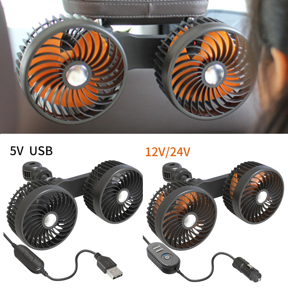 Zone tech Car Cooling Air Fan 12V 12V Dual Head Car Auto  Electric Cooling Air Fan for Rear Seat (Black 1 pack) : Electronics