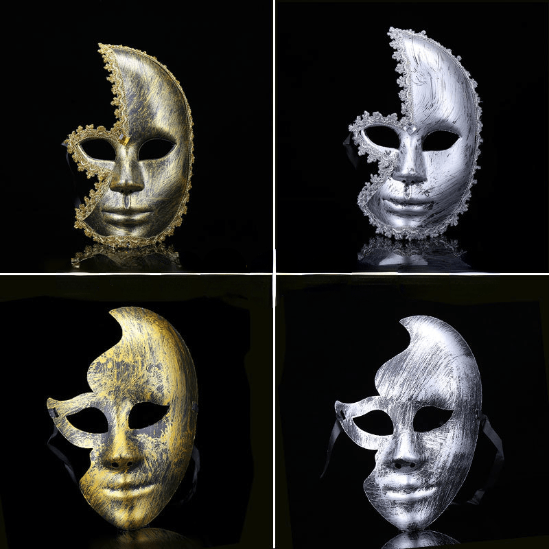 Masquerade Costume Golden And Silvery Mask Inlaid Rhinestone - Temu