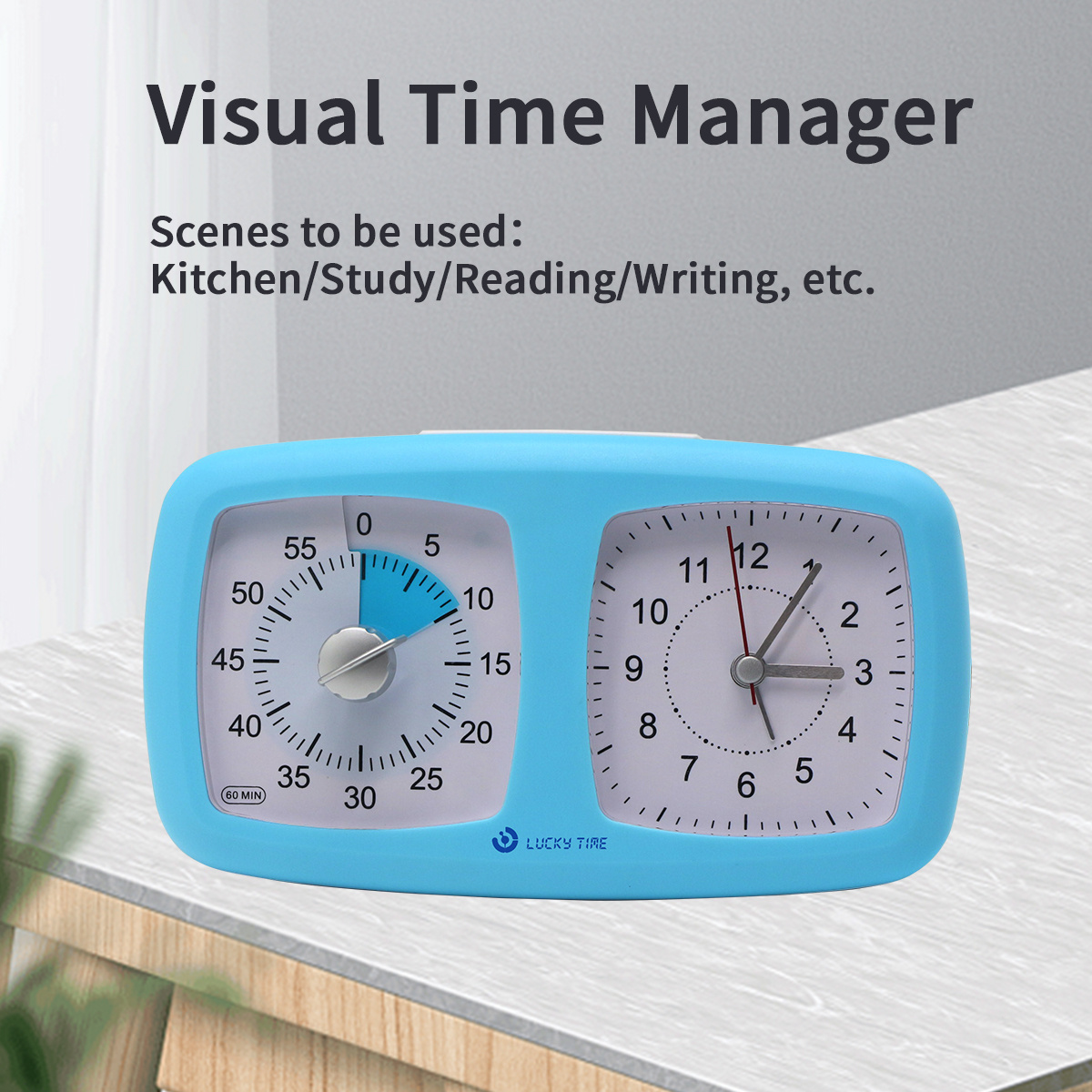Yunbaoit Visual Analog Timer,Silent Countdown Clock, Time Management Tool  for Kids and Adults (LightBlue)