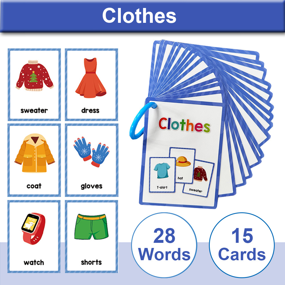 28 Words Clothing Clothes Flash Cards Kids Fun Vocabulary - Temu Israel