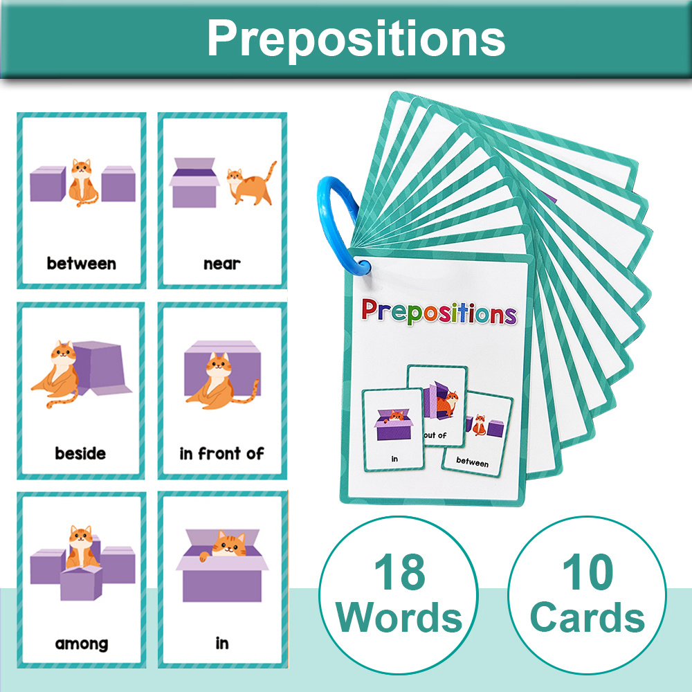 18 Words Prepositions Preschool English Learning Words Flash - Temu