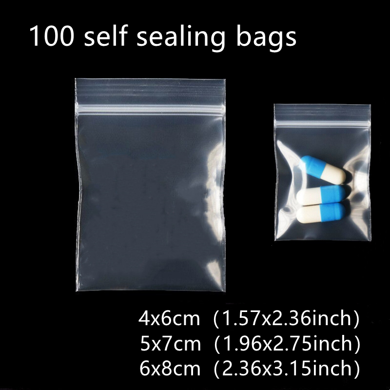 100pcs 4x6cm Small Bags, Sealing Bags Zipper Poly Bags, Small
