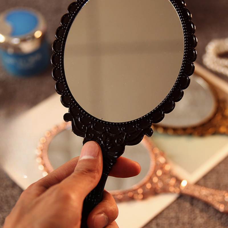 NA - Espejo de mano de 2 piezas, mango de patrón retro, espejo de  maquillaje, espejo de viaje ovalado, estilo retro, herramienta de belleza  romántica