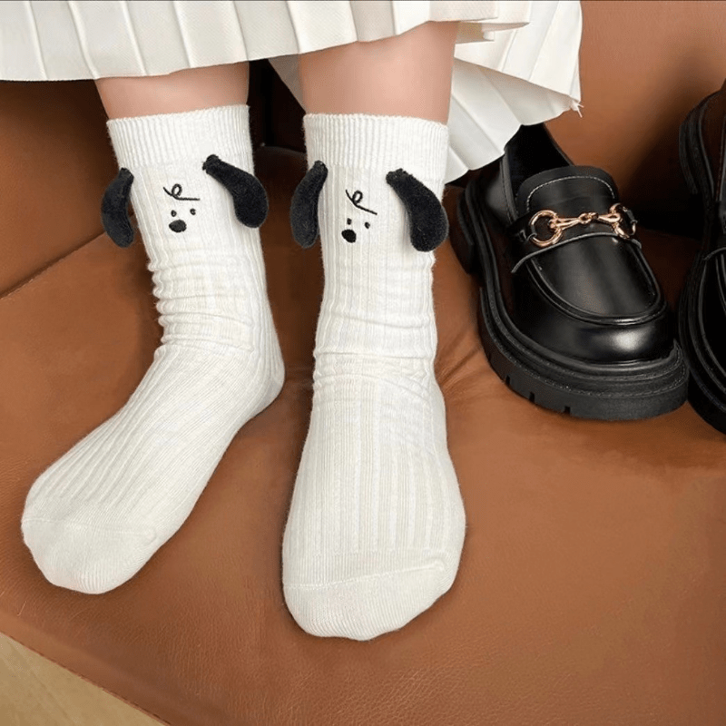 New 3d Doll Eared Socks Knitted Puppy Dog White Socks - Temu Canada