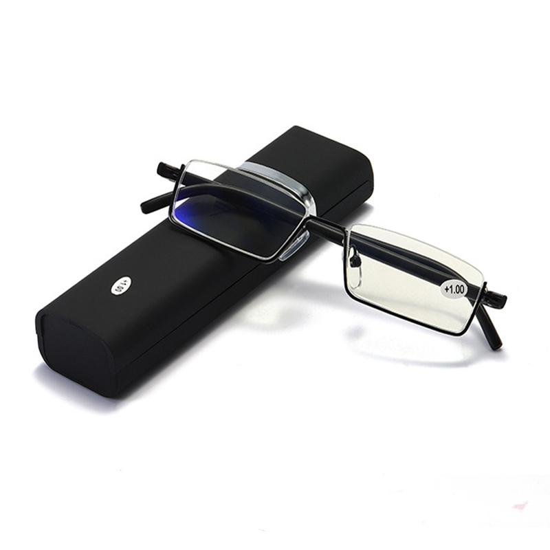 1pc Mens Business Square Frame Glasses Unisex Glasses With Glasses Case