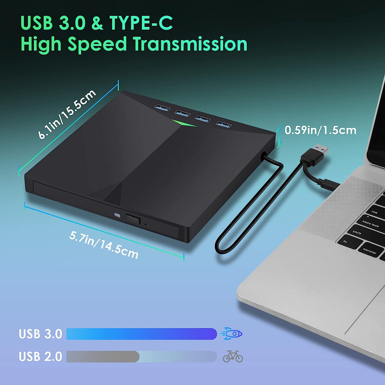 External CD/DVD Drive for Laptop - 7 in 1 USB 3.0 Type C Portable