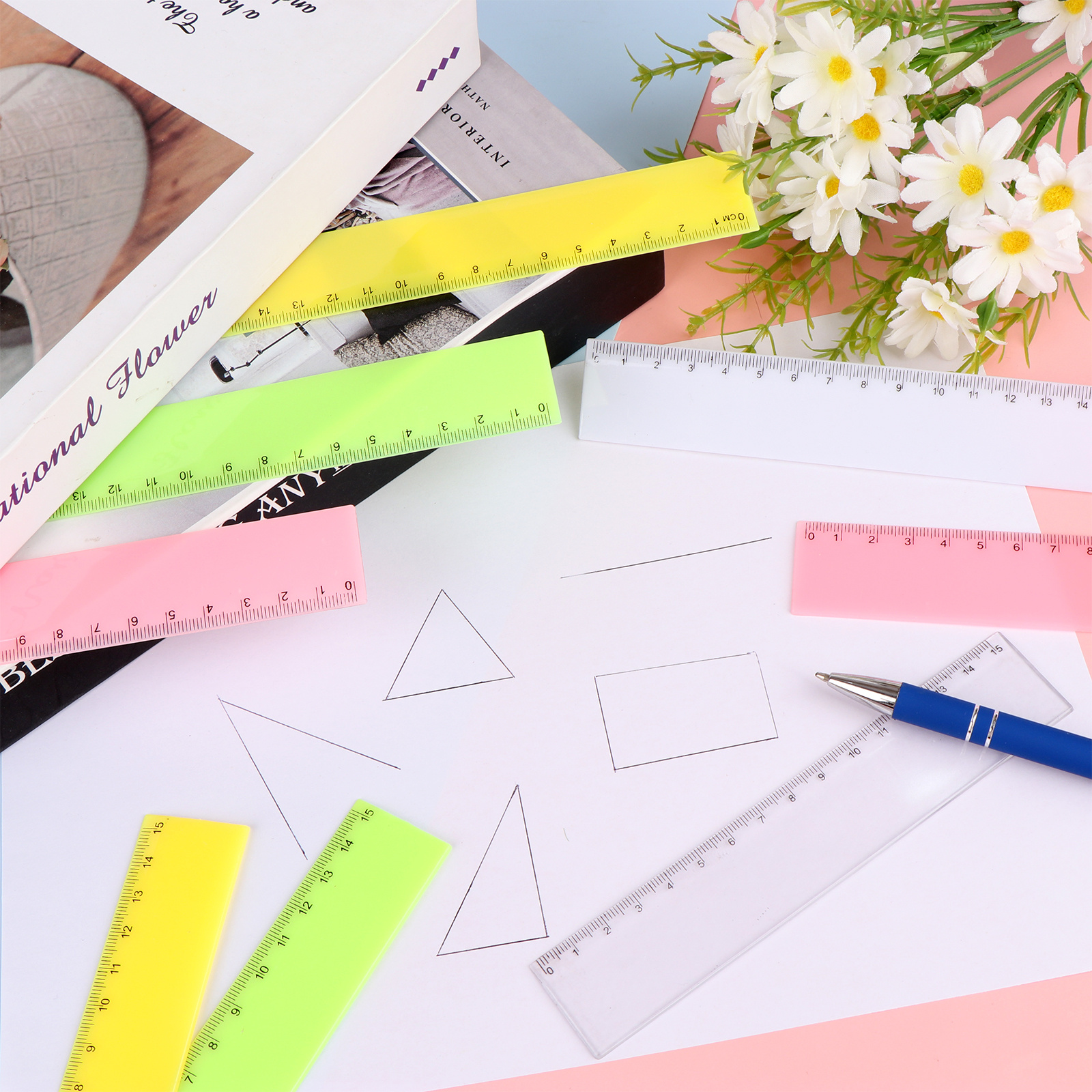 Plastic Colorful Rulers Straight Ruler Colored Safety Ruler Temu