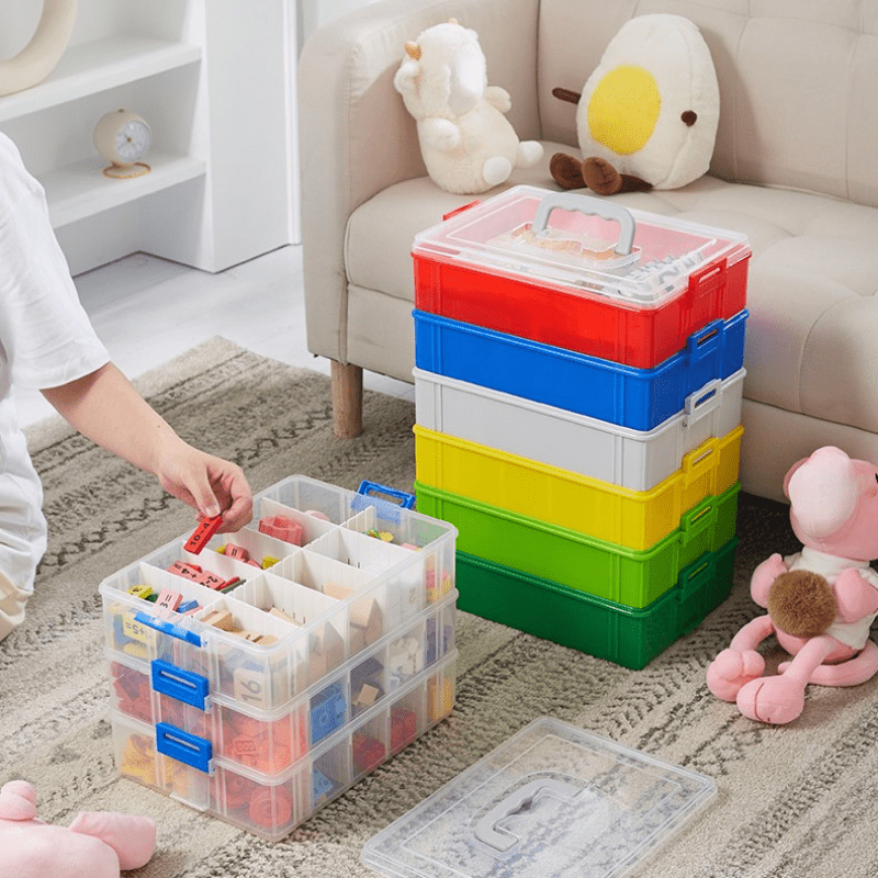  Plastic Storage Organizer for Lego Box Kids Child Toy Stackable  Containers with Lids Bins 3 Layers Adjustable Compartments Building Blocks  Chest Case : Baby