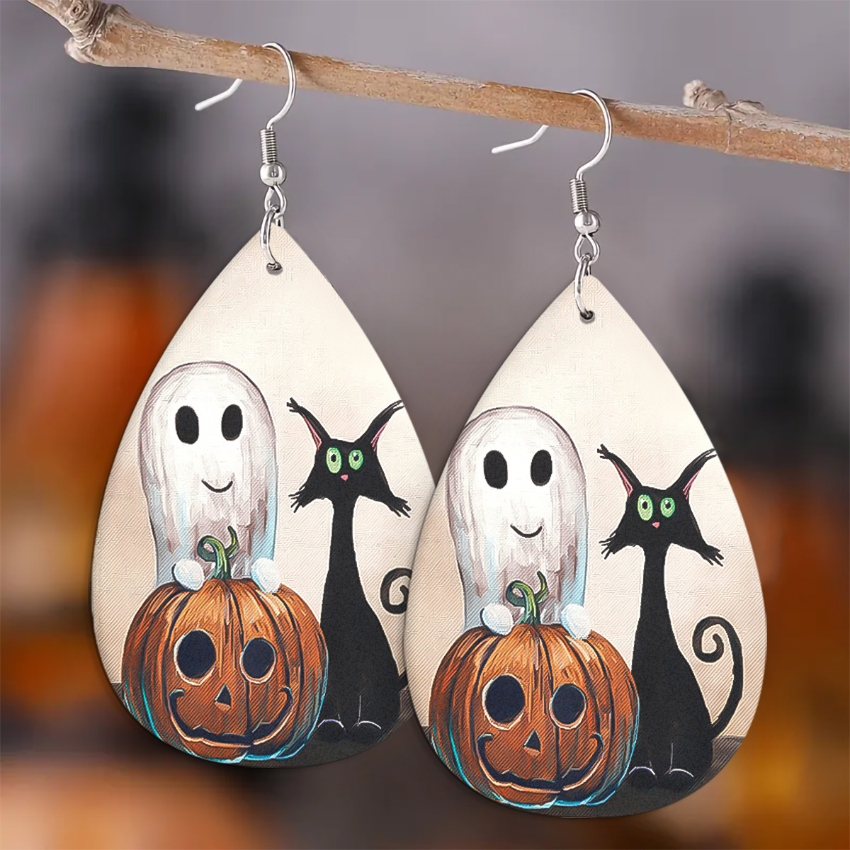 

1 Pair, Halloween Faux Leather Women's Earrings Hanging Lightweight Teardrop Earrings