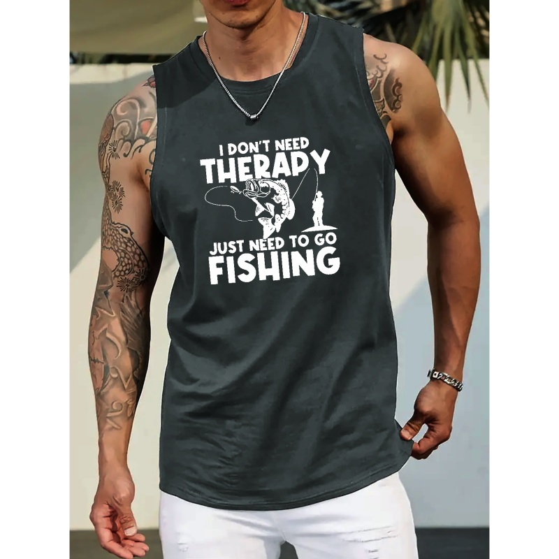 

Plus Size Men's Fisher Man Graphic Print Tank Top For Sports/fitness, Summer Trendy Sleeveless Tees Oversized Tops For Males, Men Clothing