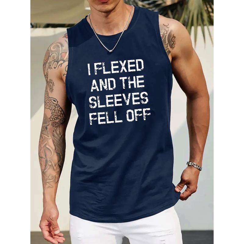 

Plus Size Men's "i Flexed And The Sleeves Fell Off" Graphic Print Tank Top For Sports/fitness, Summer Trendy Sleeveless Tees Oversized Tops For Males, Men Clothing