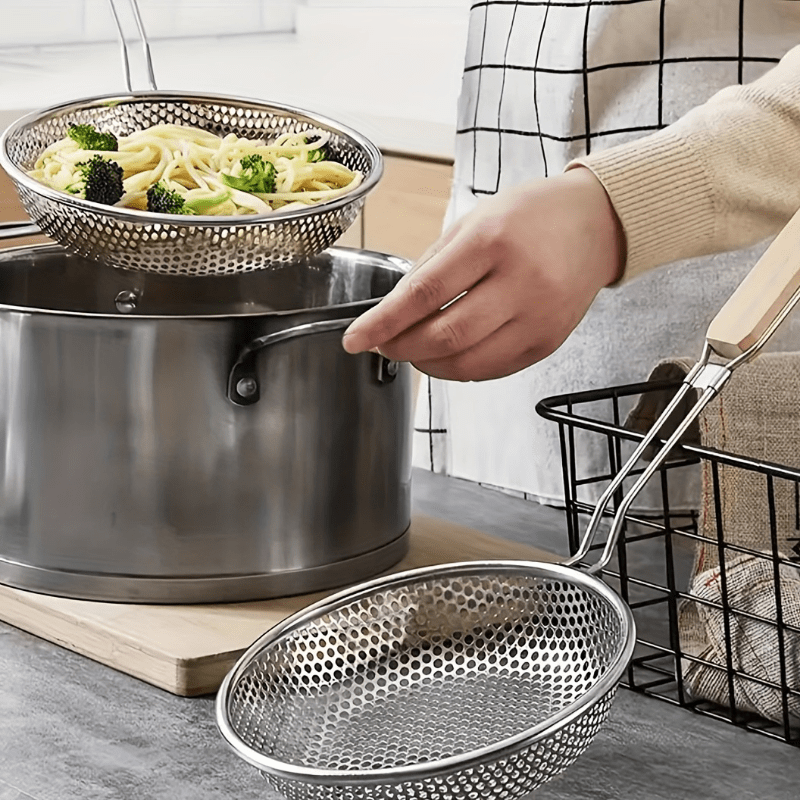 Multifunctional Stainless Steel Colander With Wooden Handle - Temu