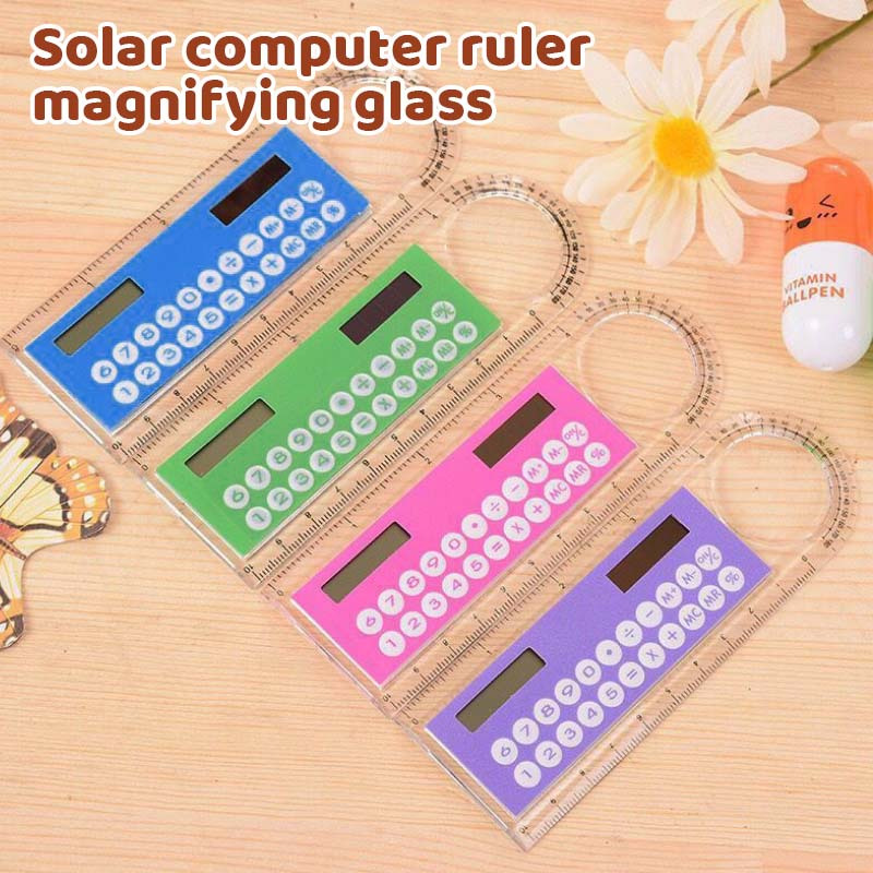 

1pc Multifunctional Solar Calculator Ruler With Magnifying Glass - Perfect Gift For Students, Friends, And Colleagues!
