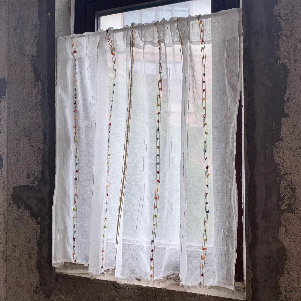 Image of 1pc Stripe Short Kitchen Curtain Half Sheer Curtain Tiers For Bathroom Rod Pocket Curtain Door Partition Room Decor