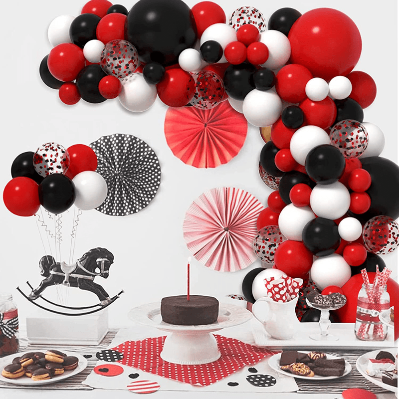 62 Pieces Black Red Confetti Balloons Kit - 12 Inches Black Red White Confetti Balloons with Balloon Ribbon for Baby Shower Birthday Quinceanera