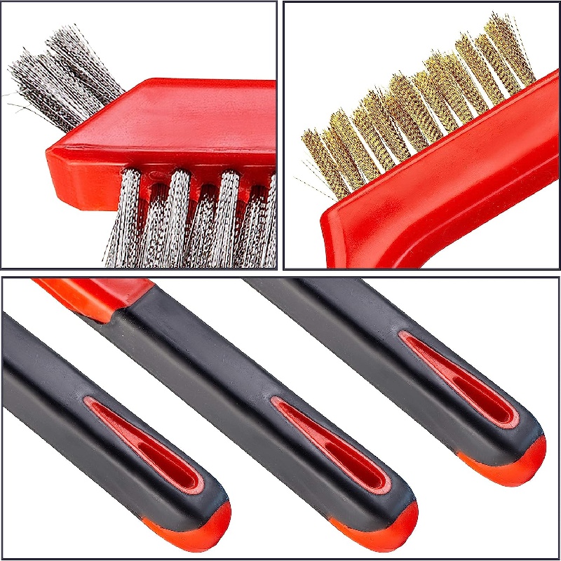 Small Wire Brush Set, Wire Brushes for Cleaning Rust Removal, 3 Brush Types  Stainless Steel Brush for Cleaning, Brass Metal Brush, and Nylon Brushes.