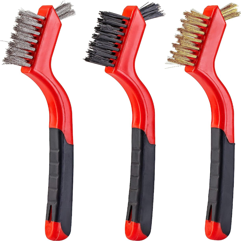 Small Wire Brush Set, Wire Brushes for Cleaning Rust Removal, 3 Brush Types  Stainless Steel Brush for Cleaning, Brass Metal Brush, and Nylon Brushes.