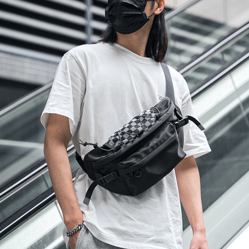 Men's Crossbody Chest Bag Plaid Pattern Shoulder Bag Large