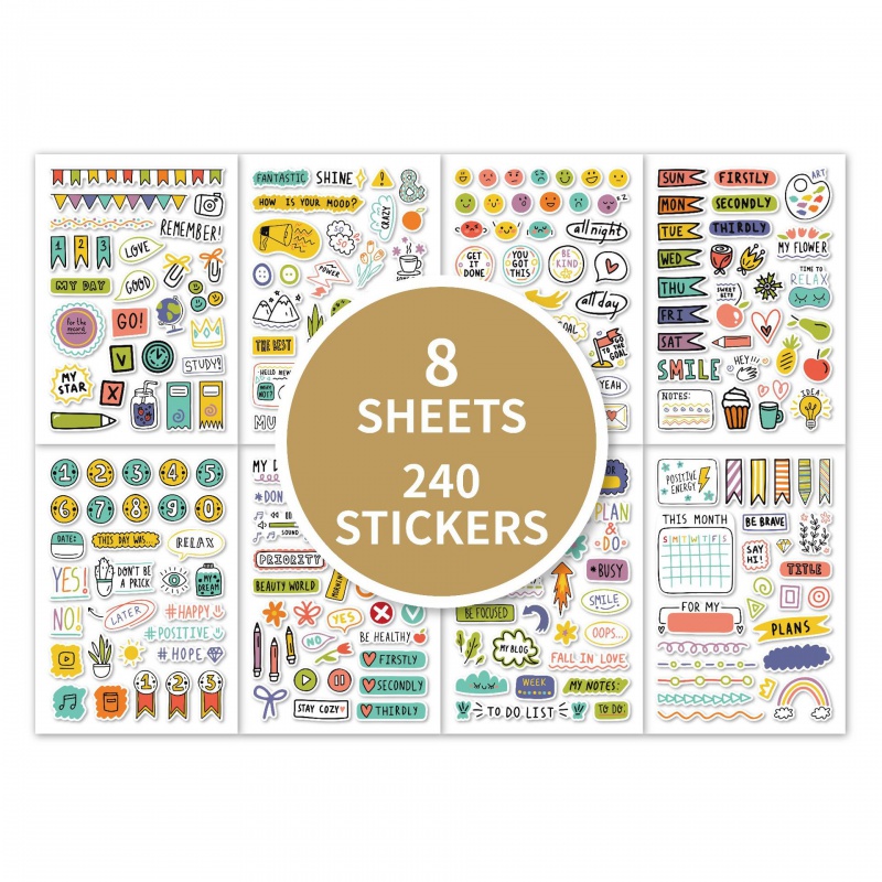 Vintage Watercolor Large Sticker Sheet for Journals, Scrapbooks or Planners