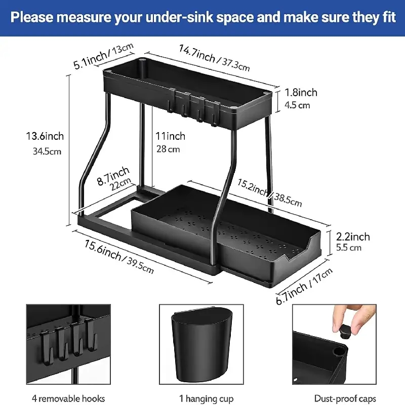 Under Sink Organizer 2 tier L shape Sliding Drawer Type - Temu