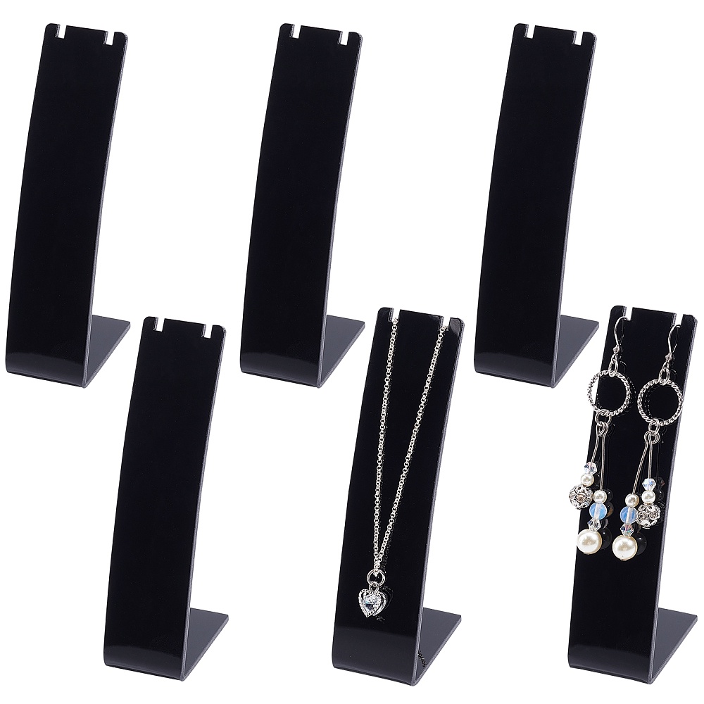 

6pcs Acrylic Necklace Earrings Display Holder (black 4.5 Inch Height) Stand L-shape Jewelry Organizer Dangling Slant Back Upscale Practical Convenient Supplies