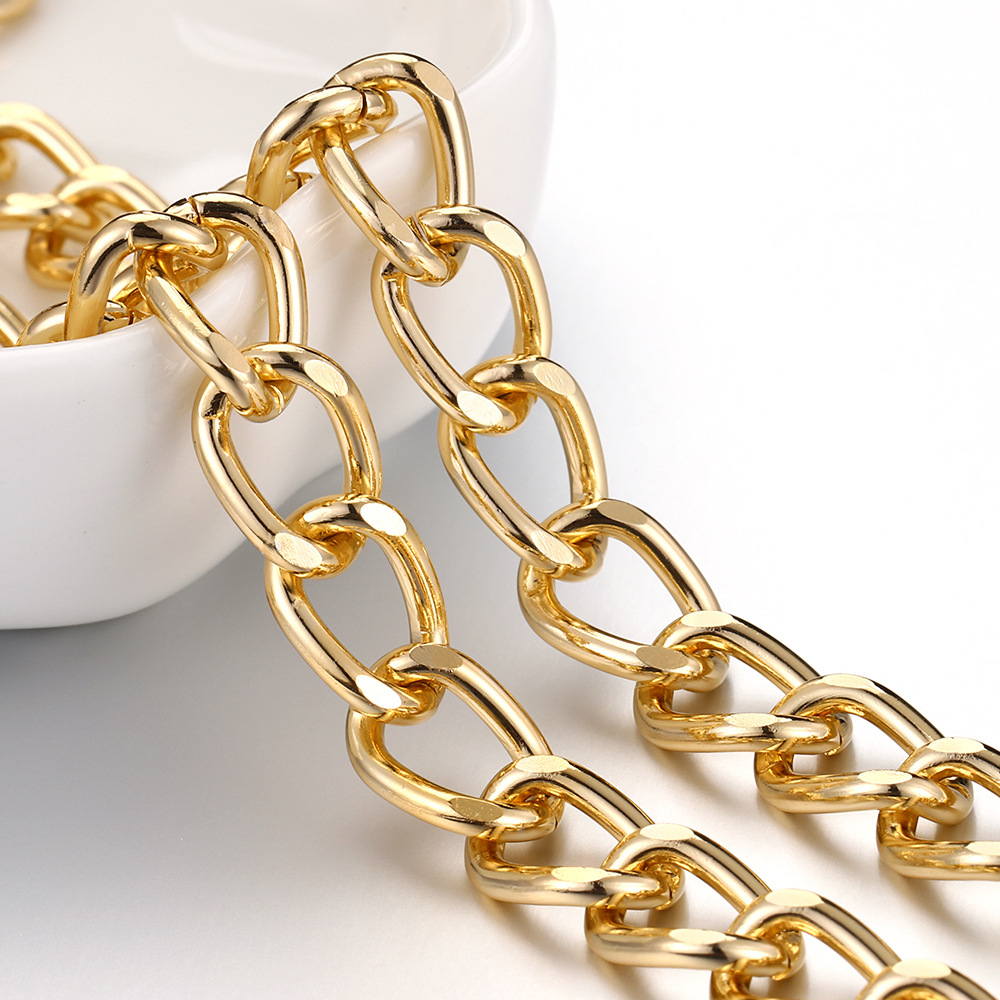 2d Flat, 1meter/bag 6mm/7mm/8mm Flat Necklace Twisted Curb Chains Aluminum Alloy Chains For Bracelets Necklace Open Link Chain Making
