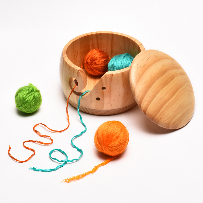 Wooden Yarn Bowl,Yarn Bowls With Lid For Knitting Crochet Yarn Ball Holder  Handmade Yarn Storage Bowl