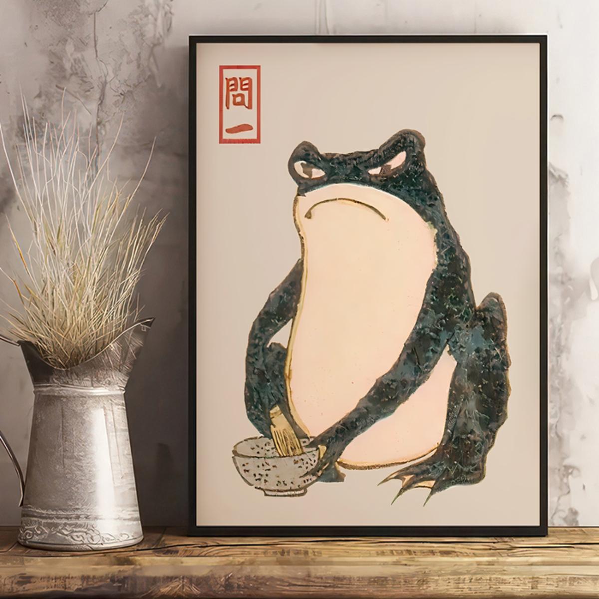 11.81*15.75inch Thickened Canvas Painting, Upgrade Roll Packaging,  Waterproof Anti-light Anti-oxidation, Japanese Poster, Frog, Fish, Vintage  Art Prin