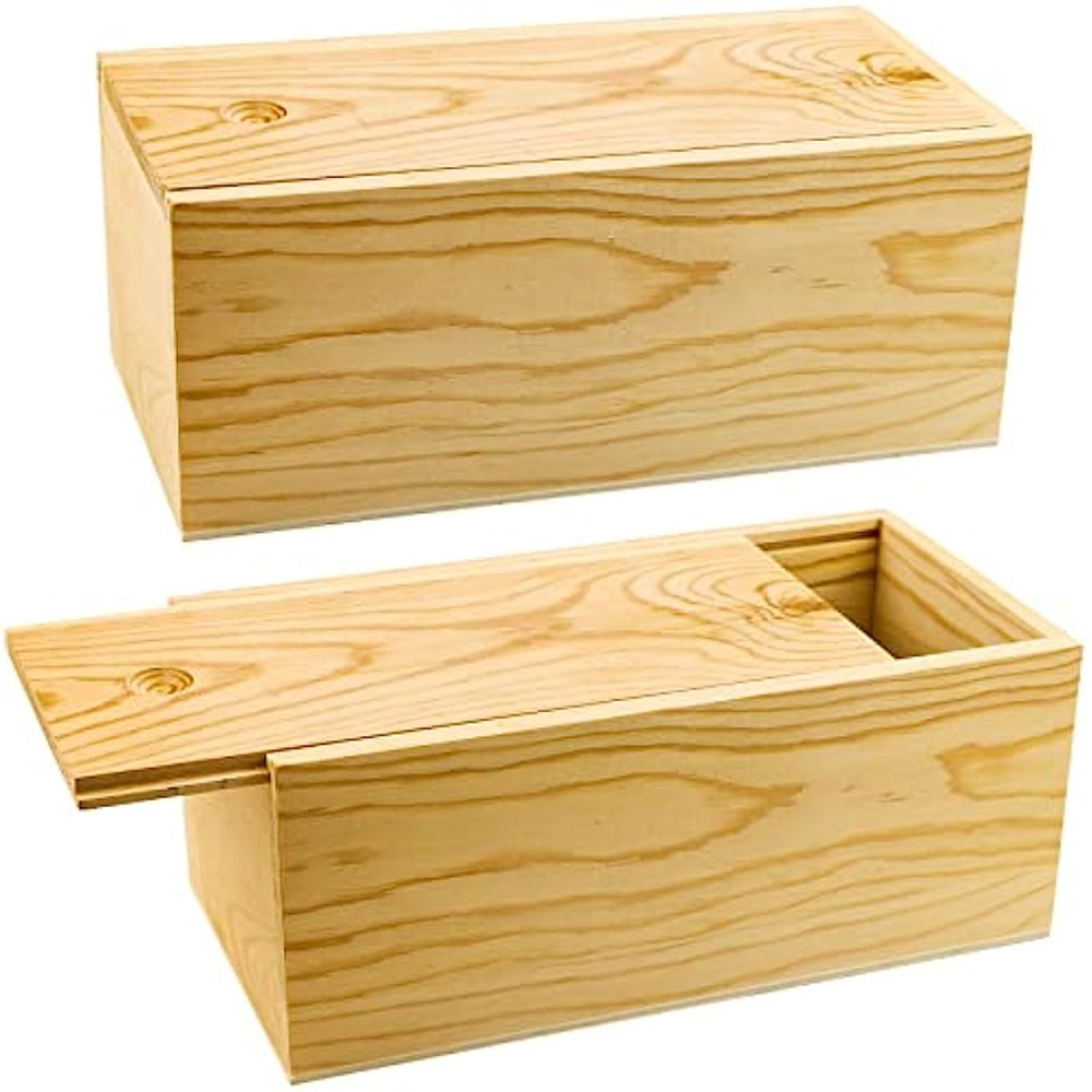 2 Packs Wood Storage Box With Slide Lid, Blank Natural Wood Box Case  Container For Christmas, Wedding, Party, Gift Jewelry Box, DIY Craft,  Hobbies, H