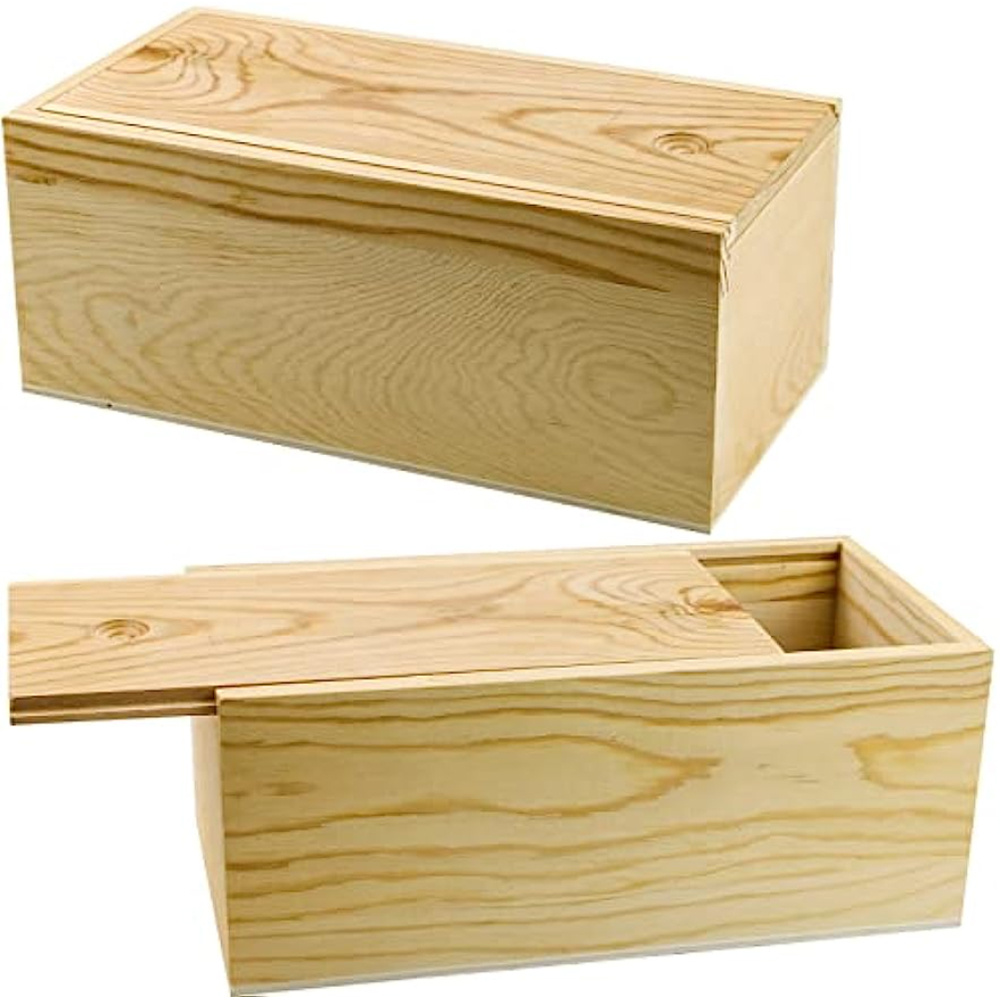 Paquete de 2 cajas de madera sin terminar con tapa, pequeñas cajas de  madera (12 x 9 x 3.1 pulgadas), caja de madera de pino natural para