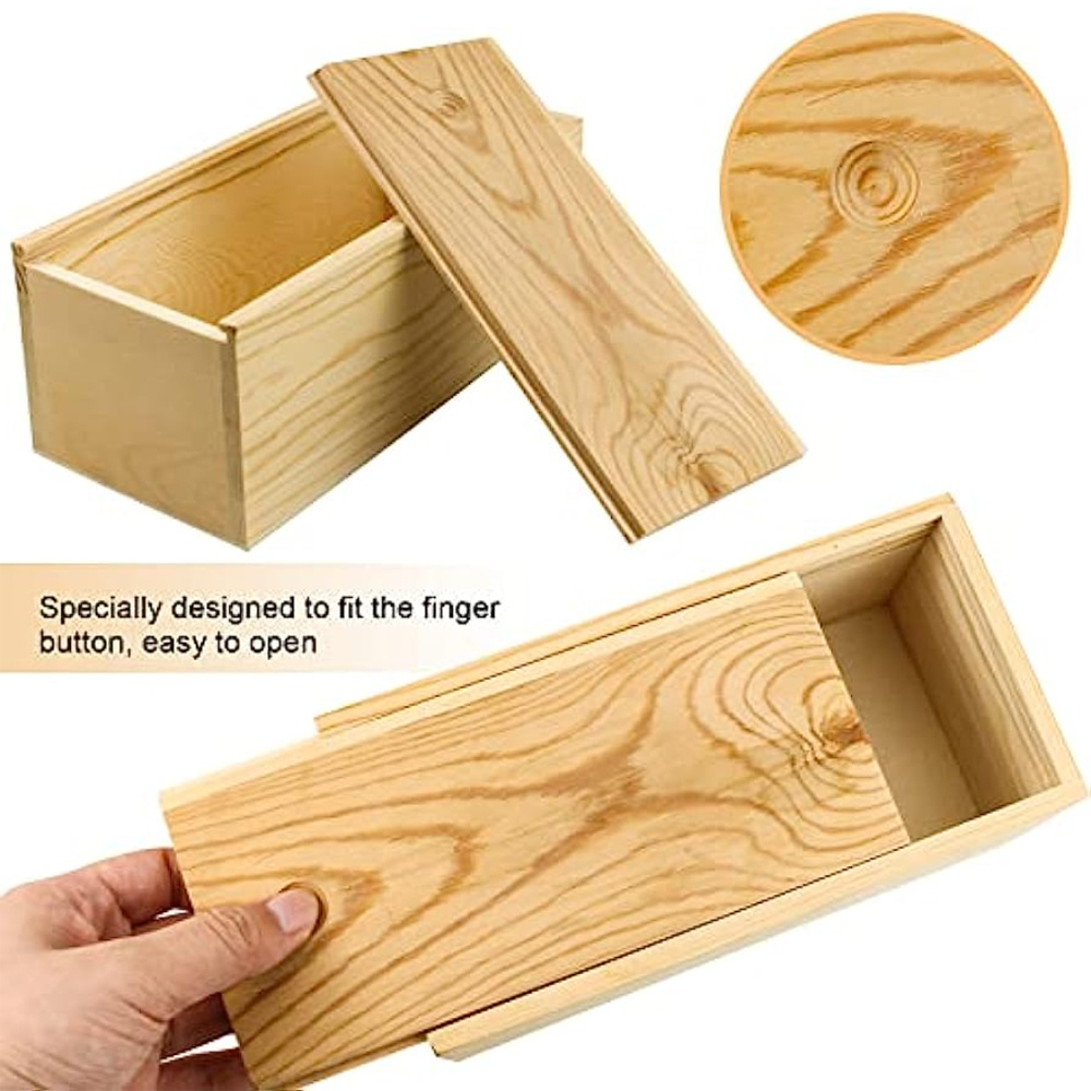 Wood Storage Box With Slide Lid Blank Natural Wood Box Case - Temu