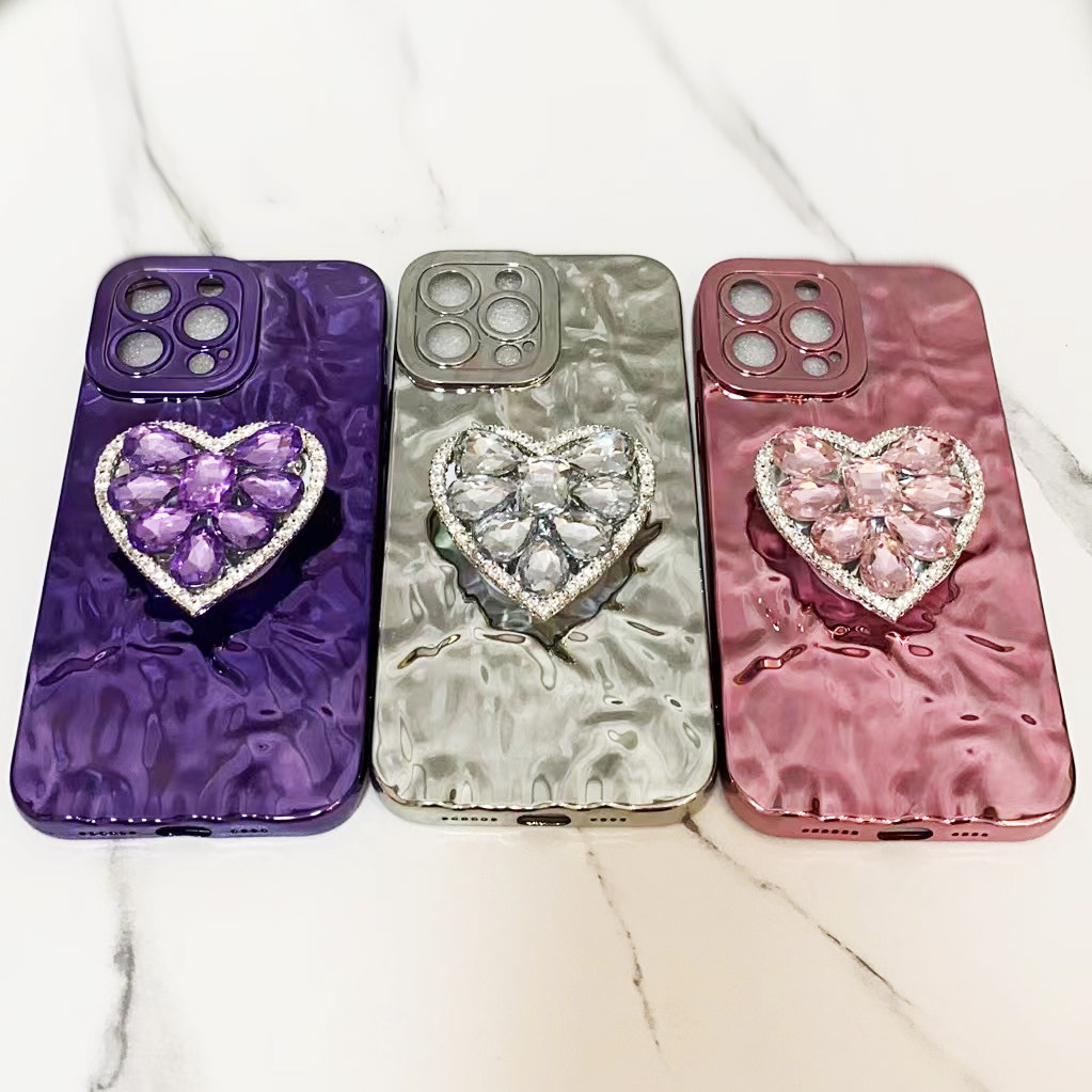 iPhone XS / X Cover - Pink - Shiny Fancy Glitter Case with Heart