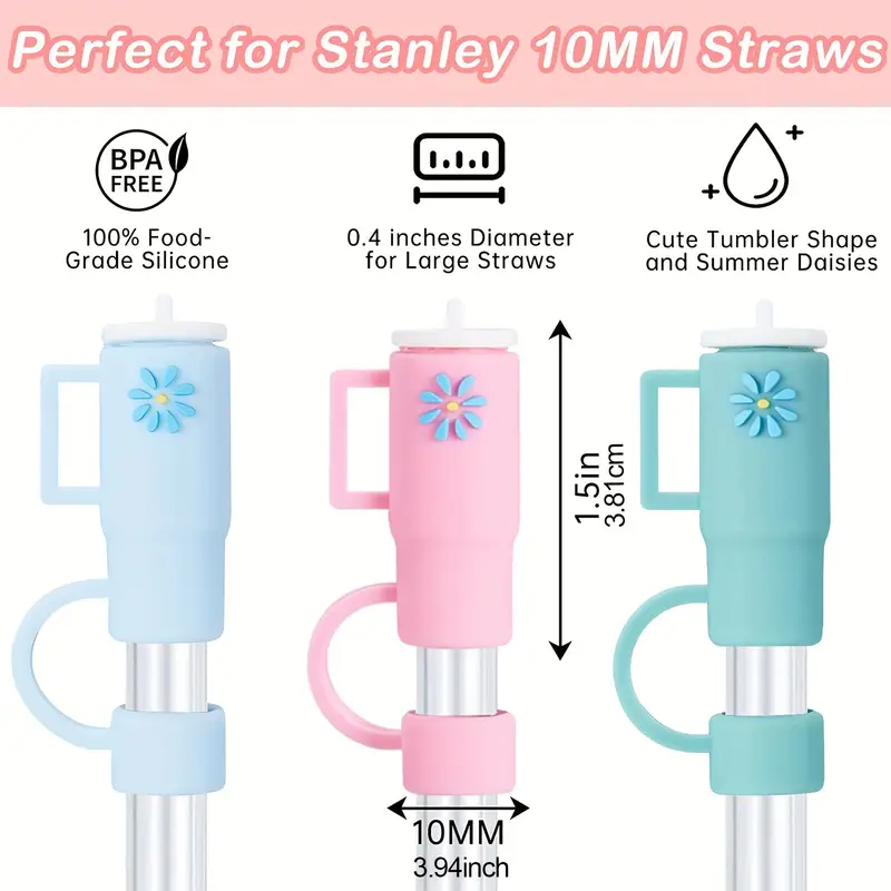 Colorful Silicone Straw Cover For And Tumblers - Dustproof And Splash Proof  Straw Topper With Handle - Perfect Tumbler Accessory For On-the-go Drinking  - Temu