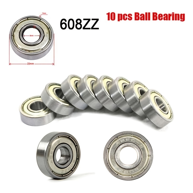 608 ZZ Ball Bearings(10PCS), 608ZZ Metal Double Shielded Miniature Deep  Groove Skateboard Ball Bearings (8mm x 22mm x 7mm)