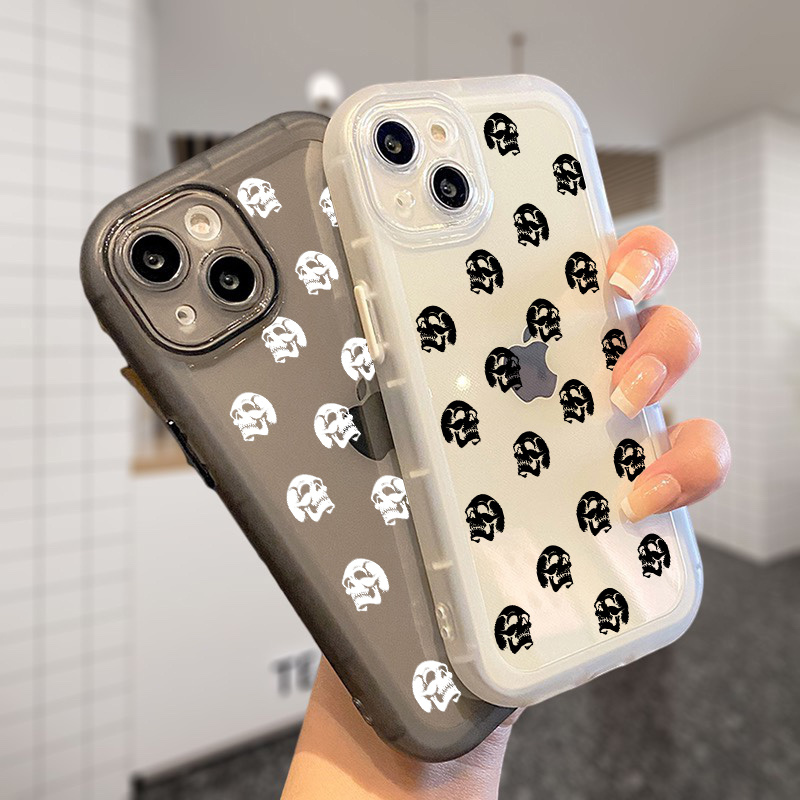 2pcs Skull Phone Case For IPhone 14 13 12 11 Pro XR XS Plus Mini  SE2022 Silicone Bumper Hard Back Cover Car Luxury Pattern Shockproof Fall P